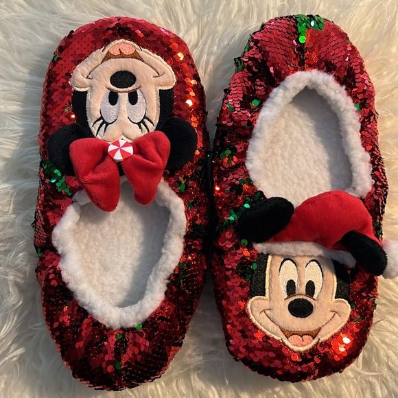 Disney Parks Mickey & Minnie size LG 9/10 Christmas slippers - Picture 6 of 8